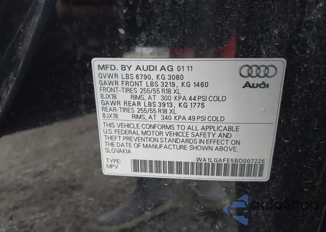 2011 Audi Q7 3.0T Premium from USA, damaged, VIN WA1LGAFE5BD007226